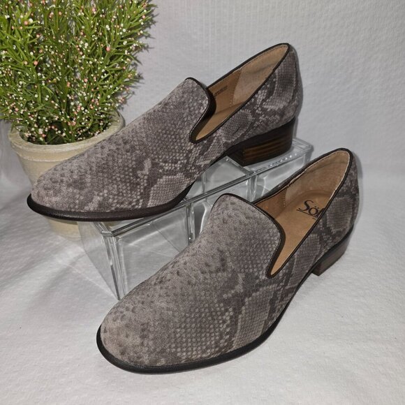 SOFFT WOMENS SEVERN LOAFER GRAY TAUPE SUEDE SNAKE SKIN SLIP ON LOAFERS SIZE 7.5 - Picture 1 of 8